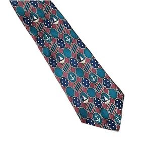 Tommy Hilfiger Neck Tie Italian Silk Nautical Sailboat Anchor Prep Burgundy Blue